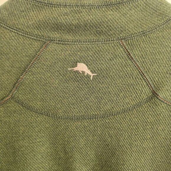 Tommy Bahama Sweater Mens Large 1/4 Zip Reversible Ribbed Pullover Green Tan - Picture 4 of 5